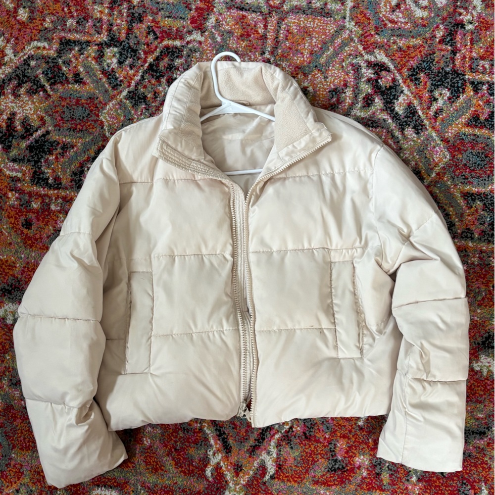 Girlfriend Collective Cream Puffer Jacket with Hood
